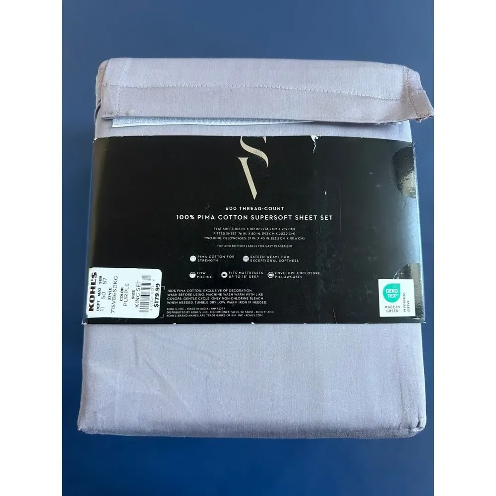Brand New Simply Vera Vera Wang Supersoft King Sheet Set – 600 Thread Count